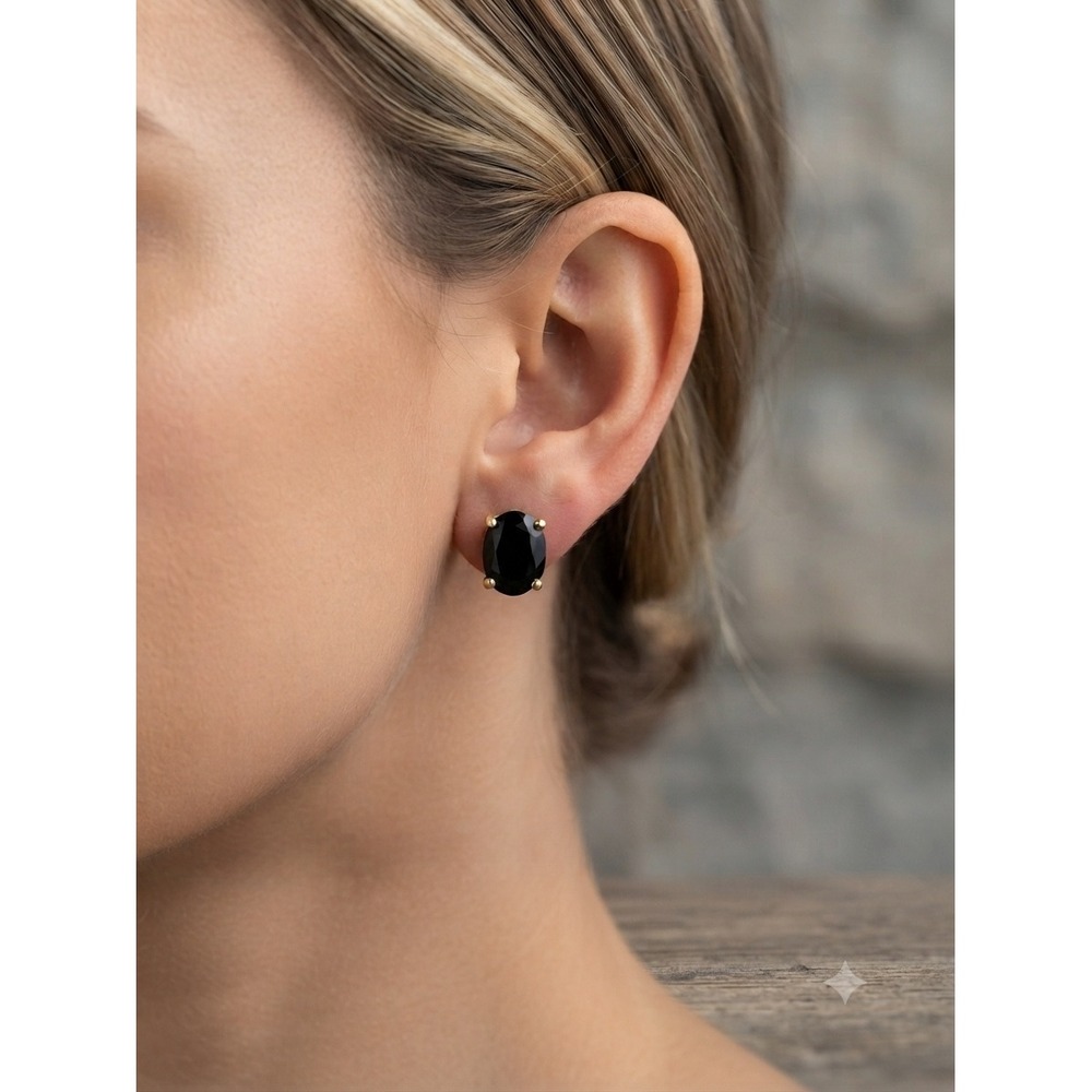 Vintage Amco 12KT Gold Fillet Black Oval Cabochon Screw Back Stud Earrings
